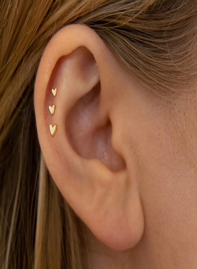NONTAI Tiny Heart Stud Earrings, Gold Titanium Flat Back Earrings 16G, Threadless Cartilage Tragus Piercing Conch Stud Nose Helix Stud - Image 2